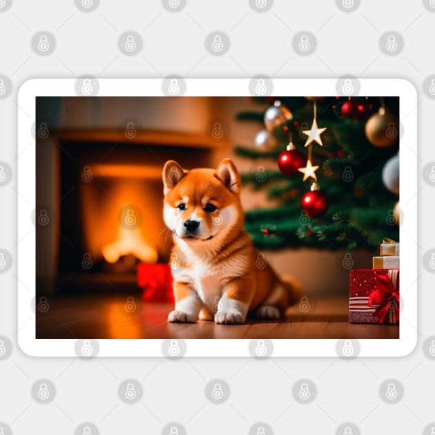 Cute Shiba Inu Puppy's First Christmas Magnet by nicecorgi